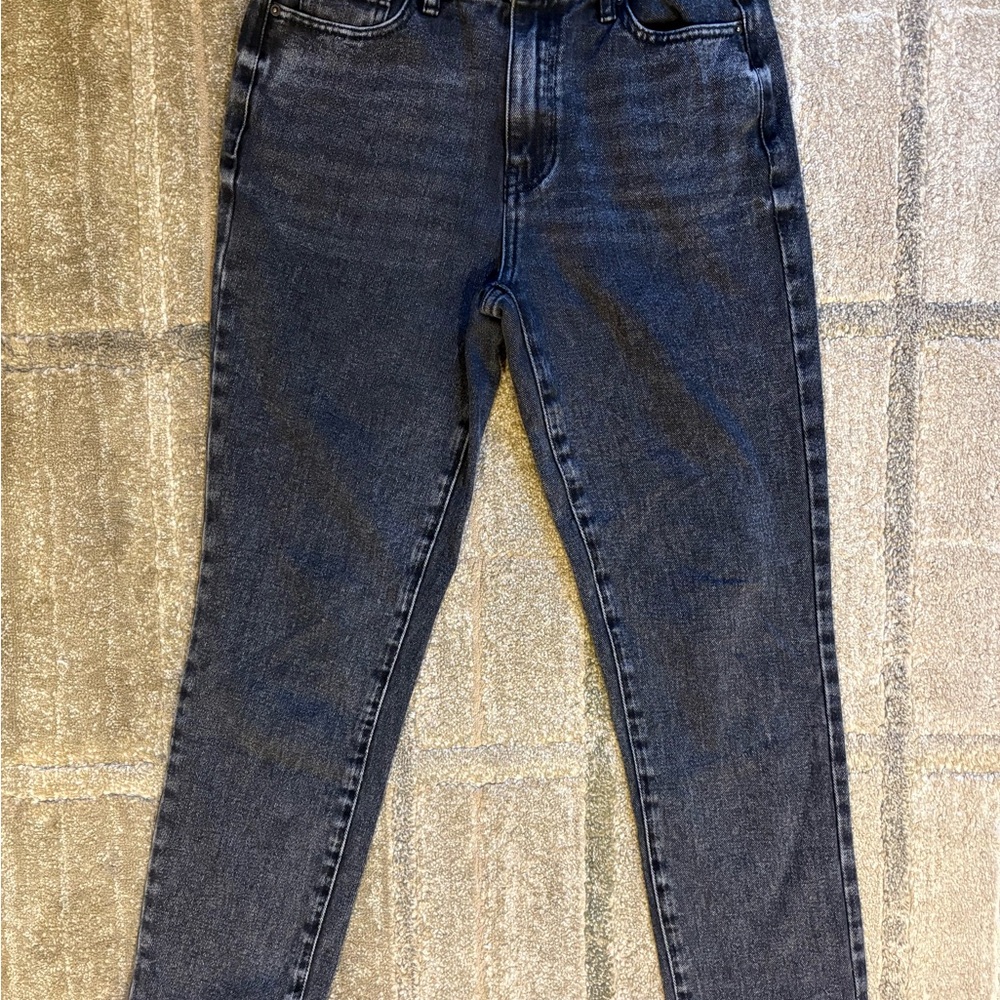 PACSUN Mom Jean Women’s Black Wash Frayed Hem Denim Pants, Size 25/0